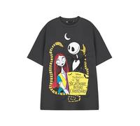 Disney The Nightmare Before Christmas T-Shirt en Charbon Unisexe | T-Shirt Graphique à Manches Courtes avec Personnages | Haut de Style Gothique pour Les Fans de Jack Skellington & Sally Tim Burton