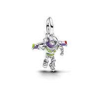 Disney Toy Story Buzz Lightyear Sterling Silver Dangle with Red, Purple, Green Enamel and Transparent UV Resin