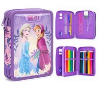 Disney Trousse à crayons à double étage remplie de papeterie pour enfants, Violet Reine des neiges - Double fermeture éclair, Moderne