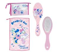 Disney Trousse de Toilette de Voyage Minnie Mouse pour Enfants - Comprend Une Trousse de Toilette avec étiquette Nominative, Une Serviette en Microfibre Douce et Une Brosse à Cheveux démêlante