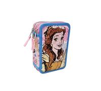 Disney Trousse multi-compartiments 3 fermetures éclair école complète 44 pièces stylos crayons couleurs feutres Giotto, bleu, princesses