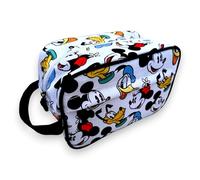 Disney Trousse Toilette Mickey Mouse Minnie Donald Pluto 25 x 16 x 13 cm | Grande capacité, poignée latérale, 2 poches, design multicolore avec fond blanc pour articles de toilette