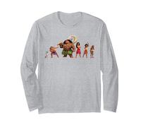 Disney Vaiana 2 Vaiana’s Ocean Adventure Crew Group Lineup Manche Longue, Unisexe pour adultes, Gris Chiné, L