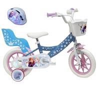 Disney Vélo 12' Reine des Neiges/Frozen équipé de 1 Frein, Panier Avant, Porte poupée arrière, Garde boues, Carter et stabilisateurs + Casque Reine des Neiges !