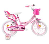 Disney Vélo 16'' Fille Licence Minnie de 2 Freins Caliper - Pneus Gonflables - Panier Avant - Porte-poupée arrière - Garde-Boue et 2 Stabilisateurs