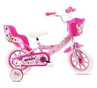 Disney Vélo Enfant 12' Minnie équipé de 1 Frein, Panier Avant, Porte poupée arrière, Garde boues, Carter et stabilisateurs Amovibles sans Outils.