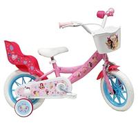 Disney Vélo Enfant 12' Princess équipé de 1 Frein, Panier Avant, Porte poupée arrière, Garde boues, Carter et stabilisateurs