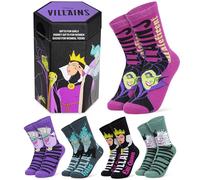 Disney Villains Chaussettes Femme et Ado, Lot de 5 Paires Chaussettes Fantaisie Confortable, Idée Cadeau pour Elle (36/41 EU, Multi Villains)