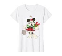 Disney Vintage Minnie Mouse Retro Holiday T-Shirt, Femme, Blanc, S