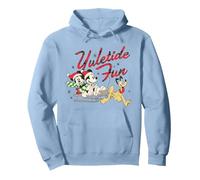 Disney Vintage Santa Mickey Minnie Pluto Yuletide Sweat à Capuche, Unisexe pour adultes, Bleu poudré, S