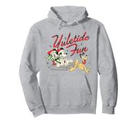Disney Vintage Santa Mickey Minnie Pluto Yuletide Sweat à Capuche, Unisexe pour adultes, Gris Chiné, S
