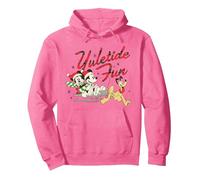 Disney Vintage Santa Mickey Minnie Pluto Yuletide Sweat à Capuche, Unisexe pour adultes, Rose vif, M