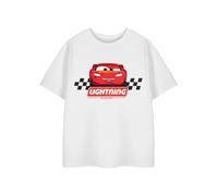 Disney Voitures Lightning McQueen T-Shirt Blanc | T-Shirt Graphique de Ligne d'arrivée de Drapeau à Damier pour Les Jeunes garçons | Haut à col Rond à Manches Courtes
