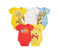 Disney Winnie l'ourson Lot de 5 bodies à manches courtes pour nouveau-né et nourrisson, Orange/Bleu/Blanc/Rouge/Jaune, nouveau né