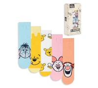 Disney Winnie l'ourson Lot de 5 paires de chaussettes pour femme | Imprimés de personnages : Winnie l'ourson, Bourriquet, Porcinet et Tigrou | Multicolore, bleu, jaune, blanc, rose et orange