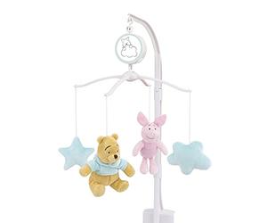Disney Winnie The Pooh Hello Sunshine Nursery Musical Mobile with Plush Winnie The Pooh, Piglet & Aqua Cloud & Stars, Aqua, Yellow, Pink
