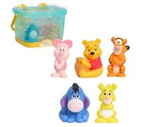 Disney Winnie The Pooh - Panier de Bain avec 5 Figurines de Bain (Pooh, Piglet, Tigger, Eeyore & Rabbit) - Rangement ventouses pour Baignoire, Jouets d’Eau Anti-moisissure dès 3 Ans