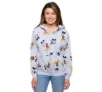 Disney Womens Hoodie Mickey Mouse All Over Print Zip Up (Heather Grey, X-Large)