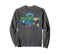 Disney Zootopia 2 Illustrated Characters and Logo Sweatshirt, Unisexe pour adultes, Chiné Foncé, S