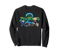 Disney Zootopia 2 Illustrated Characters and Logo Sweatshirt, Unisexe pour adultes, Noir, S