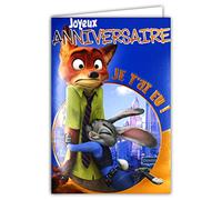 DISNEY ZOOTROPOLIS ZOOTOPIE Carte Joyeux Anniversaire Cuivré Brillant Enveloppe Orange lapine lieutenant Judy Hopps renard Nick Wilde Illustration Animaux Film Animation Policier Garçon Enfant 170072