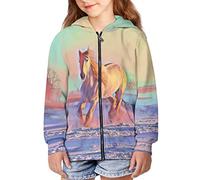 DISNIMO Sweat à capuche zippé à manches longues pour fille de 6 à 16 ans, cheval, 11-13 ans