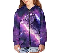 DISNIMO Sweat à capuche zippé à manches longues pour fille de 6 à 16 ans, Galaxy Wolf., 11-13 ans