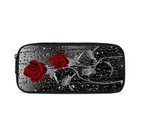 DISNIMO Trousse à crayons avec rose rouge pour filles, grande capacité pour étudiants, papeterie, organiseur de bureau avec fermeture éclair, trousse à stylos portable pour fournitures scolaires et de