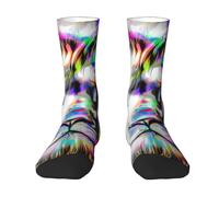 DISNIMOO Chaussettes colorées avec tête de lion créative et abstraite, chaussettes habillées, blanc, Taille unique