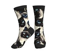 DISNIMOO Chaussettes de course à pied avec motif chat siamois yeux bleus pour homme et femme - Chaussettes de course à pied confortables et douces, 3 noir, Taille unique