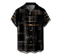 DISNIMOO Chemise de bowling hawaïenne pour homme, grande et longue, rétro, boutonnée, vintage, chemise de camp Guayabera, 1B Noir Or, 3XL