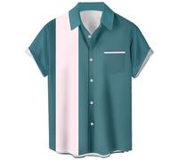 DISNIMOO Chemise de bowling vintage des années 1950 pour homme - Style rétro - Manches courtes - Boutonnée hawaïenne, Turquoise et blanc, XL