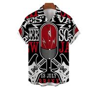 DISNIMOO Chemises de bowling hawaïennes à manches courtes boutonnées pour homme, chemises d'été décontractées pour la plage, Rouge roche Noir, 4XL