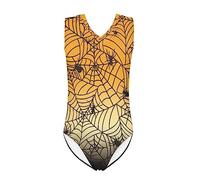 DISNIMOO Maillot de bain sans manches pour filles de 3 à 14 ans, coupe haute, col en V, teinture sur nœuds hawaïen, ananas, Toile d'araignée., 9-10 ans