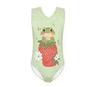 DISNIMOO Maillot de bain une pièce imprimé tendance pour filles, maillot de bain une pièce doux et extensible à séchage rapide, maillots de bain de plage de 5 à 14 ans, Grenouille fraise, 11-12 ans