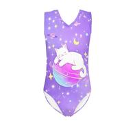 DISNIMOO Maillot de bain une pièce imprimé tendance pour filles, maillot de bain une pièce doux et extensible à séchage rapide, maillots de bain de plage de 5 à 14 ans, Chat endormi, 9-10 ans