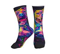 DISNIMOO Neon Pop Art Pitbull Crew Chaussettes athlétiques pour homme et femme - Chaussettes de course à pied confortables et douces à semelle mi-mollet, 1 noir, Taille unique