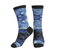 DISNIMOO The Starry Night Crew Chaussettes de sport pour homme et femme - Chaussettes de course confortables et douces à semelle mi-mollet, 3 noir, Taille unique