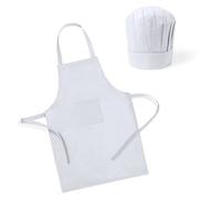 DISOK Lot de 25 tabliers + bonnets de cuisine pour enfants blancs et 3 porte-paroles - tabliers pour enfants jeunes, blanc, taille unique
