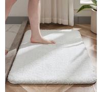 Disolla Tapis de bain en peluche douce et absorbante pour salle de bain, antidérapant, lavable, décoration moderne, 61 x 91,4 cm, blanc