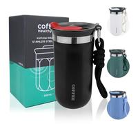 Disoza 340 ML Mug Isotherme Noir avec Paille - Tasse à Café, Gobelet Isotherme, Canette pour Boissons Chaudes