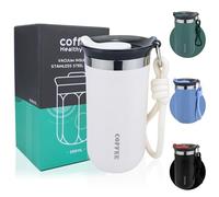 Disoza 340 ML Tasse Isotherme pour Café avec Paille - Gobelet Blanc Isotherme - Mug à Café Canette