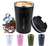 Disoza 470 ML Noir gobelet Cafe Isotherme Tasse à Café Gobelet Cafe Canette Isotherme Gobelet Isotherme avec Paille Tasse a Cafe Café Mug Isotherme Cafe Gobelet Isotherme