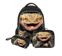 Dispalang Lizard Sac à dos Sac à déjeuner Fourre-tout Trousse à crayons pour enfants Ensemble cartables scolaires durables Sac isotherme