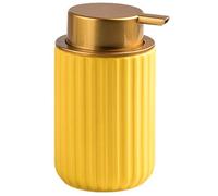 Dispensateur de Savon en Mousse Distributeur de Savon en Mousse en céramique 11 oz Dispensateur de Savon de Salle de Bain Rechargeable avec Pompe de Conception côtelée Dispensateur de Savon Jaune
