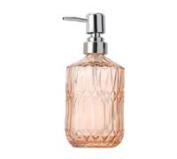 Dispenser de Savon Liquide Distributeur de Savon en Verre de 450 ML, Distributeur de Produits de Toilette à Poussoir, adapté au Liquide Vaisselle Doseur de Savon Liquide(Oranje,Gold)