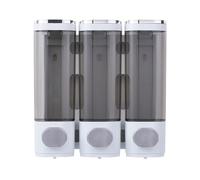 Dispenser de Savon Liquide Distributeur de Savon Mural Manuel à Poussoir, idéal Compatible with Les Maisons, Les hôtels et Les Cuisines. Doseur de Savon Liquide(White Silver,Triple)