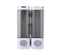 Dispenser de Savon Liquide Distributeur de Savon Mural Manuel à Poussoir, idéal Compatible with Les Maisons, Les hôtels et Les Cuisines. Doseur de Savon Liquide(White Silver,Double)