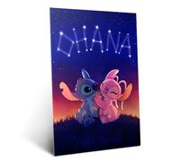 Displate Affiche Métallique Disney Stitch - Hawaii Chill - Stitch Angel Ohana Stars - Déco Maison Chambre - Cadeau - Decoration Murale Salon Metal Poster 32 cm x 45 cm