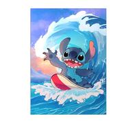 Displate Affiche Métallique Disney Stitch - Hawaii Chill - Stitch Surfs the Wave - Déco Maison Chambre - Cadeau - Decoration Murale Salon Metal Poster 32 cm x 45 cm